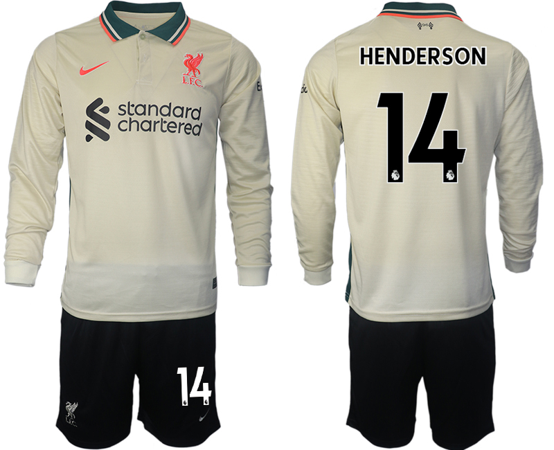 Men 2021-2022 Club Liverpool away cream Long Sleeve #14 Soccer Jersey->liverpool jersey->Soccer Club Jersey